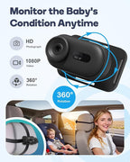 Wireless Baby Car Camera, HD 1080P Car Baby Monitor with Night Vision, Easy Install Backseat Camera for Kids, 360 Degree Rotatable Rear Facing Car Seat Mirror for Home, Baby, Pet