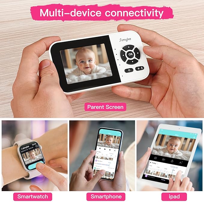 1080p Smart AI 2 Camera Video Baby Monitor,WiFi Switch,2.8" inch Display or WiFi Remote Access,Night Vision,1500ft Long Range,2-Way Talk,Sound Alert,Temperature Sensor,Lullabies Feeding Remind