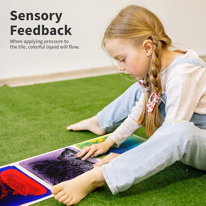 Art3d Baby Sensory Water Mats for Autistic Children (11.8"x11.8" Square, 4 Tiles, Blue-Red,Blue-Yellow,Orange-Red,Purple-Black)