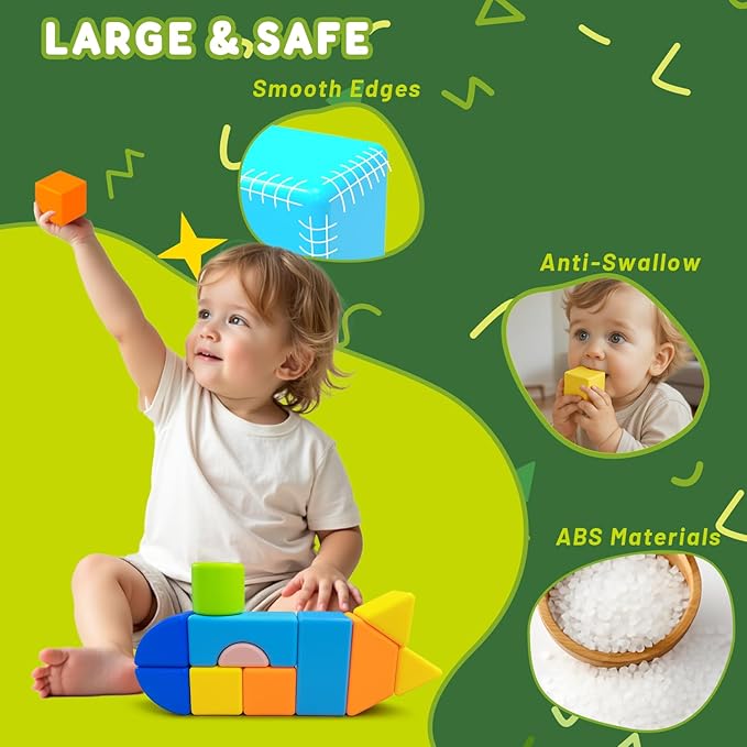 Magnetic Stacking Blocks for Kids, 1.65 Inch Large Magnetic Cubes & 8 Shapes, 20 PCS Magnet Toys, Montessori & Sensory Building Toys for Boys & Girls Ages 3+