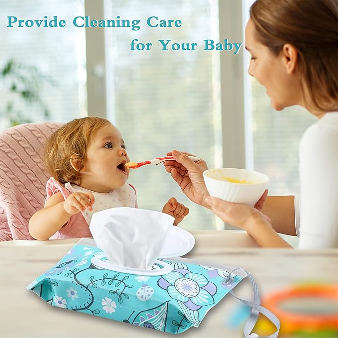 FEBSNOW 2 Pack Baby Wipe Dispenser, Reusable Portable Wipe Holder, Baby Wipes Container, Travel Baby Wipes, Refillable Wet Wipe Pouch (Floral)