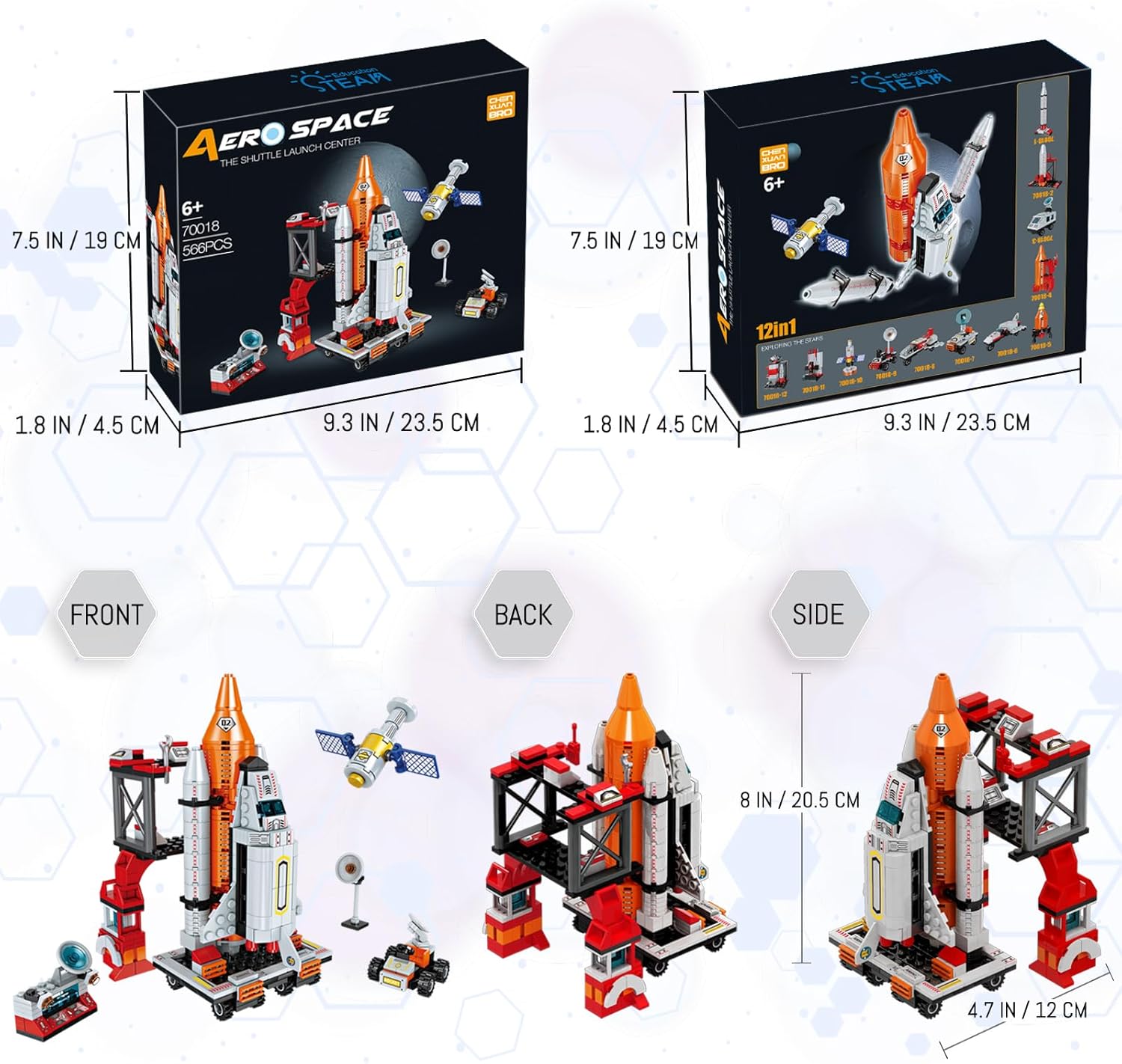 Space Exploration Shuttle Toys for 6 7 8 9 10 11 12 Year Old Boys 12-in-1 STEM Aerospace Building Kit Toy with Heavy Transport Rocket and Launcher Best Gifts for 6-12 Year Old Boys (566 PCS)