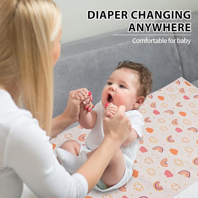 Vegan Leather Baby Changing Mat - Wipeable Portable Changing Pad, Foldable Travel Changing Mat for Baby, Newborns Toddlers Shower Gifts (Rainbow,20"*28")