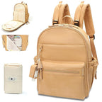 miss fong Leather Diaper Bag Backpack Baby Diaper Bag with 16 Pockets Baby Bag with Hand Sanitizer Holder, Changing Pad, 2 Insulated Pockets(Peanut)
