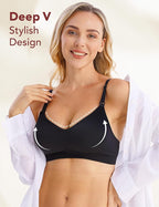 HOFISH Maternity Nursing Bras for Breastfeeding, 3 Pack Pregnancy Deep V Neck Wireless Bra with Extenders & Clips