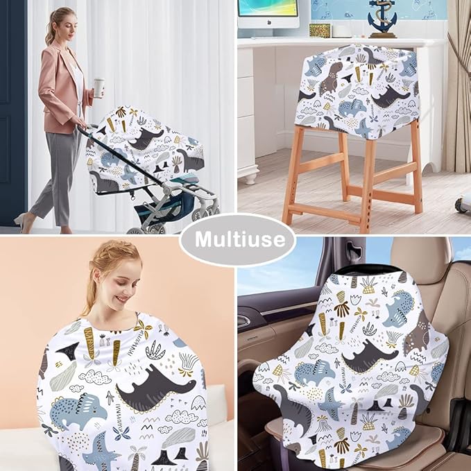 Yoofoss Nursing Cover Breastfeeding Scarf - Baby Car Seat Covers, Infant Stroller Cover, Strechy Carseat Canopy for Boys and Girls (Dinosaur)
