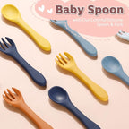 10 Pieces Baby Led Weaning Spoons and Forks Set Infant Silicone Spoon First Self Feed Baby training Utensils for Toddler First Stage Feeding Supplies for Kids Over 6 Months, 5 Pairs (Bright Colors)