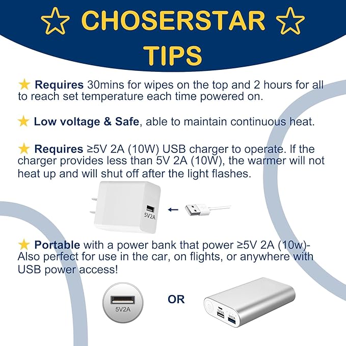 Baby Wipe Warmer and Dispenser Portable Heated Diaper Wipe Heater with Fast Heating, Larger Capacity, and Anti-Dry Out (with Charger Block)