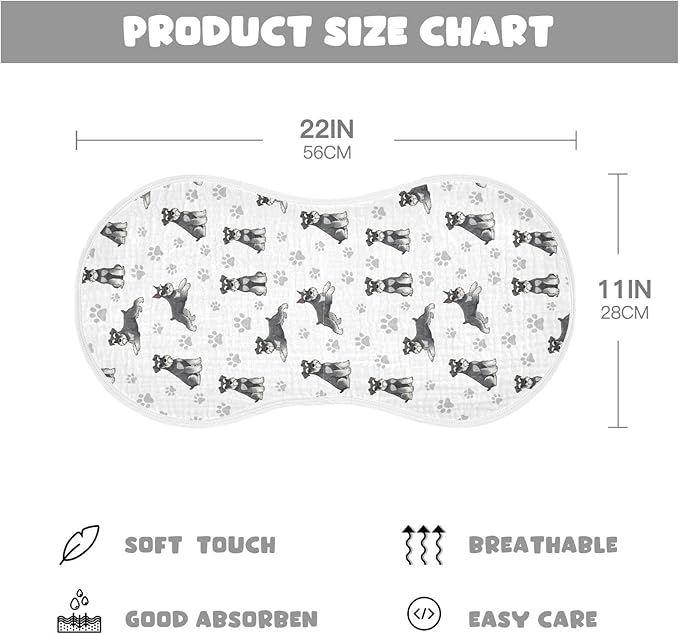 1 Pack Muslin Burp Cloths Miniature Dogs White Cotton Baby Burp Cloths Ultra Absorbent Soft Thick Burping Cloth for Newborn Must Haves 22x11 Inch