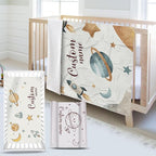 Personalized Baby Crib Bedding Set – Planet Space Theme Nursery Bedding Sets 3 Piece with Custom Name Blanket, Fitted Crib Sheet & Changing Pad Cover – Ideal Newborn Gift for Boys