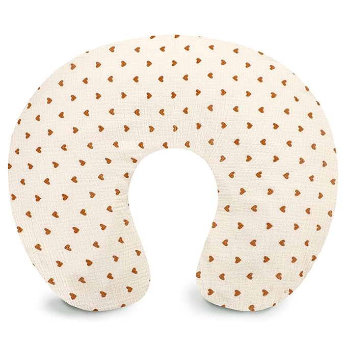 Hooyax Muslin Nursing Pillow Cover, Feeding Pillow Slipcover for Breastfeeding Moms, Soft and Breathable Infant Pillow Cover for Baby Boy and Girls (Heart)