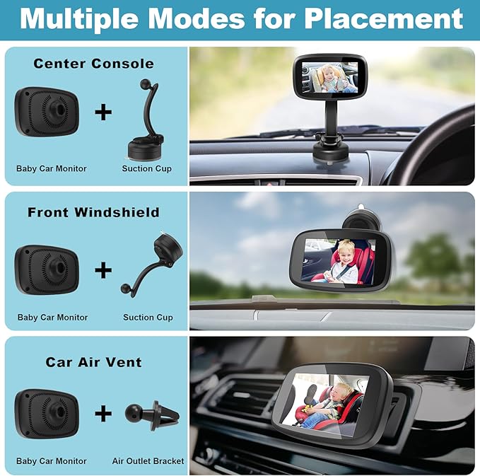 Shybaby 1080P Baby Car Mirror, 4.3" Baby Car Camera Monitor with 170° Wide View, HD Night Vision Function and Reusable Sucker Bracket, Safety Rear Facing Cars Set Camera for Infants Kids Toddlers