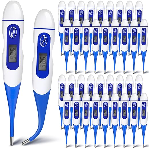 TrelaCo 36 Pcs Thermometer for Adults Digital Oral Thermometer for Fever Basal Body Fast Reading Flexible Tip for Underarm Rectal Mouth Temperature Measurement (Blue)