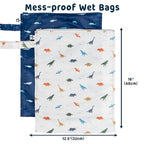 Tiny Twinkle Mess-Proof Waterproof Wet Dry Bag | 2-Pack Reusable Wet Bags for Swimsuits & Baby Clothes | Leakproof Wet Bag for Travel & Diaper Changes for Baby (Dinosaur, Ocean Life)