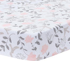 Lambs & Ivy Petals White/Pink/Gray Floral 100% Cotton Fitted Crib/Toddler Sheet