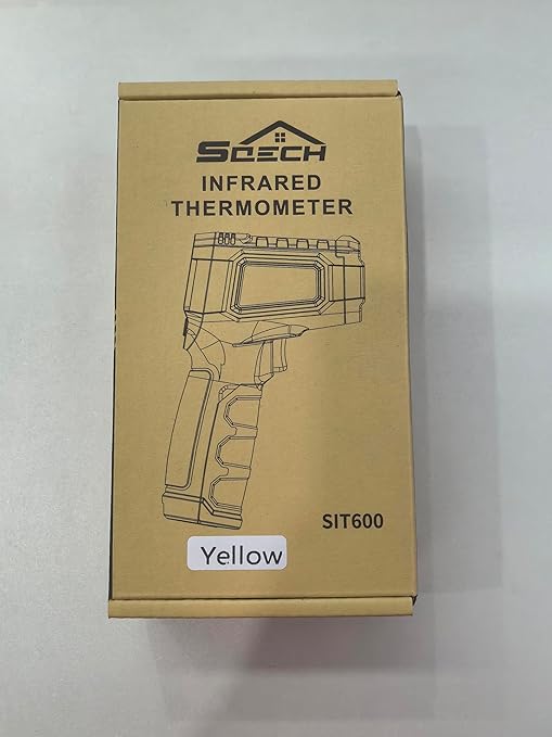 Infrared Thermometer Gun,SQECH Laser Thermometer Gun -58℉～1112℉(-50℃～600℃),Non-Contact Temperature Gun with Adjustable Emissivity&Color Backlight for Cooking, Pizza Oven,BBQ,Fridge,Engine,HVAC(Yellow)