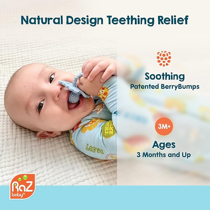 RaZbaby Puppy RaZbuddy w/RaZberry Teething Relief Pacifier – Soothes Sore Gums w/Nature-Inspired Texture, 100% BPA-Free Silicone Teether, Detachable Stuffed Animal – 3 Months+ Teether, Cookies&Cream