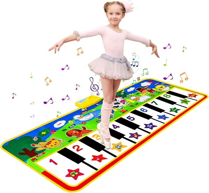 M SANMERSEN Piano Mat, 53'' x 23'' Musical Toys for Toddlers Floor Piano Touch Playmat with 8 Animal Sounds, Music Keyboard Dance Mat Toddler Toys Gifts for Boys and Girls 1 2 3 4 5 Year Old