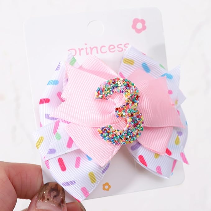 Sprinkle Confetti Hair Bow - First Birthday Pink Party Decoration for Baby Girls, Ice Cream Theme 1st Birthday (3th Girls Hair Bow)