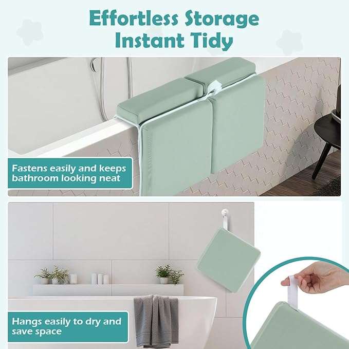 Baby Bath Kneeler and Elbow Rest Pad Set, 1.5 Inch Thick Memory Foam Soft Bath Kneeler with Bath Toys Organizer, Non-Slip, Quick-Dry, Foldable Kneeling Mat, Ideal Gift for Parents