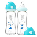 YOHKOH Natural Glass Baby Bottle with Natural Response Nipple, Newborn Anti-Colic Baby Bottles, Wide Neck Mushroom Cap Baby Bottle, Clear (8.8ounce (Pack of 2), Blue1)