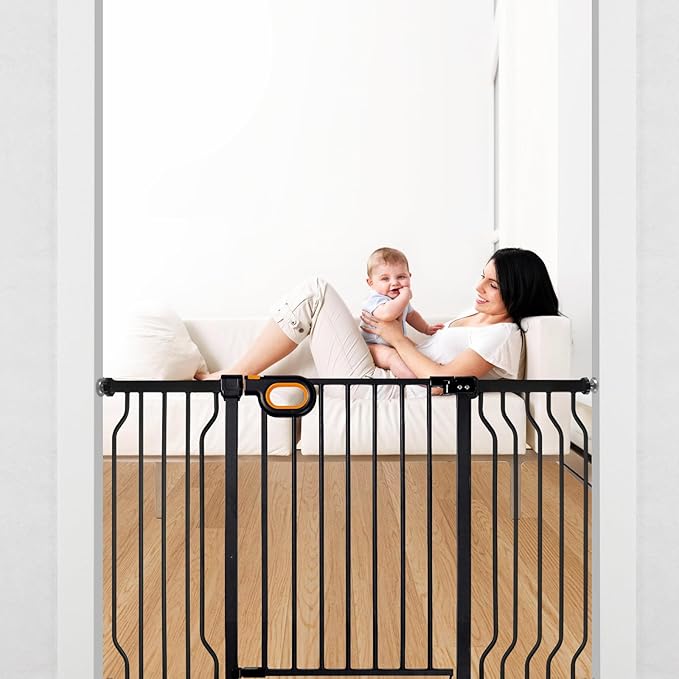 Baby Gate for Stairs 29-52 Inch Wide, Safety Gate for Baby Adjustable Pet Gate with Door Pressure Mounted Gates for Kids Toddler Dogs Extension Kit Indoor Stairway Doorway Black (30.5'' Tall)