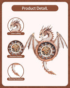 Rnfinewow 3D Wooden Puzzles for Adults, 3D Puzzles Dragon Clock Kit (with Pendulum), Beginners Wooden Puzzle for Adults Teens Home Wall Decor Clock Gifts for Men Women
