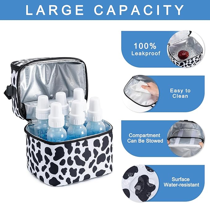 Breastmilk Cooler Bag with Ice Pack Fits 6 Baby Bottles up to 9 Ounce, Breast Milk Pump Cooler Bag with Shoulder Strap for Nursing Mom Daycare, Work, Travel