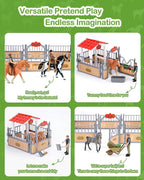 Horse Stable Playset, Horse Gifts for Girls and Boys with 3 Horses and 2 Riders, Horse Toys Set Farm Animals Toys for Kids 3 4 5 6 7 8+ (Horse Playset 1)