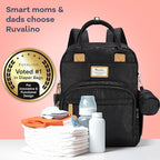 RUVALINO Diaper Bag Backpack-Multifunction Baby Travel Bag with Changing pad, Insulated Bottle Holders & Pacifier Case, Large Capacity, Waterproof, Black Leopard