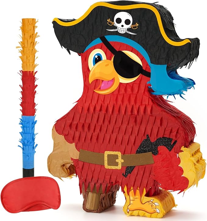 Wernnsai Pirate Piñata - Pirate Parrot Piñata with Blindfold and Bat for Boys' Birthday Party Adventure Theme Decorations