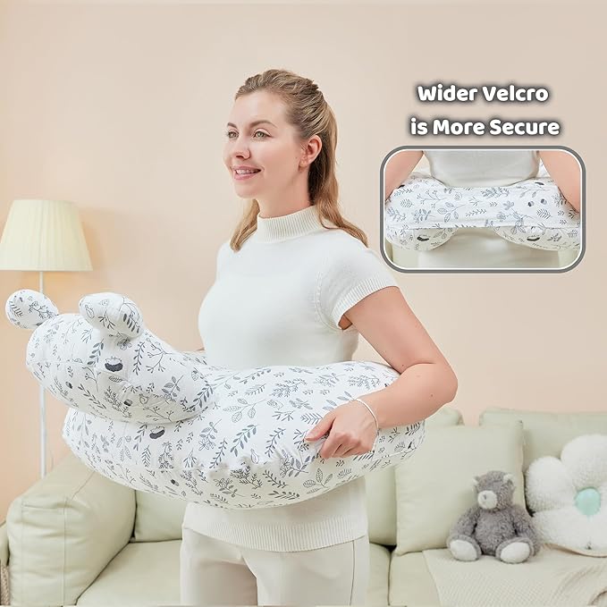 Nursing Pillow for Breastfeeding, Breast Feeding Pillow for Mom Support, Adjustable Waist Strap and Removable Cotton Cover, Leaves