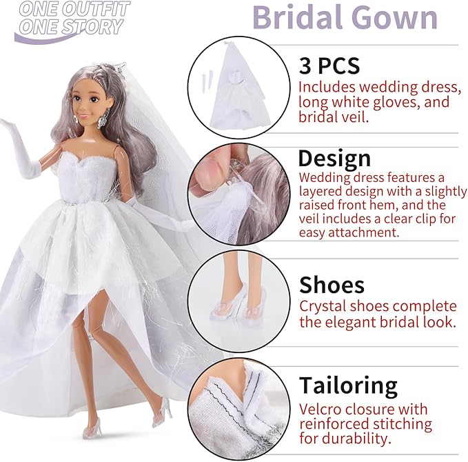 11.5-Inch Themed Doll Clothes & Accessories – Educational Role Play Gift Set for Girls with 1 Doll, 5 Outfits (Santa, Wedding, Graduation, Mermaid, Ballet) 1 Puppy, 5 Shoes, Stands, Headbands