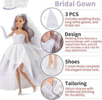 11.5-Inch Themed Doll Clothes & Accessories – Educational Role Play Gift Set for Girls with 1 Doll, 5 Outfits (Santa, Wedding, Graduation, Mermaid, Ballet) 1 Puppy, 5 Shoes, Stands, Headbands