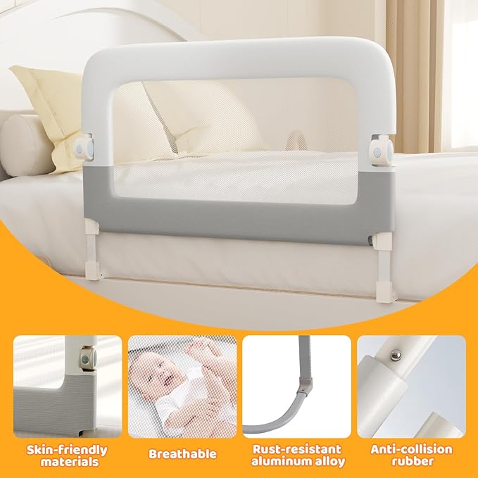 omzer Bed Rail for Toddlers - 32" Baby Bed Rail Guard for Kids Folding Up & Adjustable Heights,Portable Toddler Bed Rails Barrier for Crib, Twin, Bunk,Full Size, Queen & King Bed