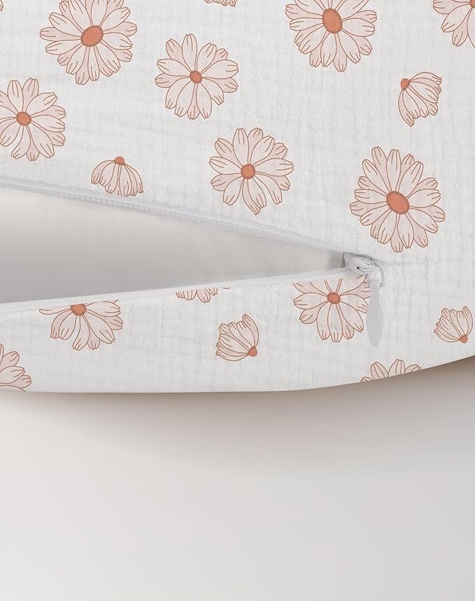 Nursing Pillow Covers, Muslin Nursing Cover for Breastfeeding Pillows, Comfortable for Baby Girls and Boys (Flower-A)
