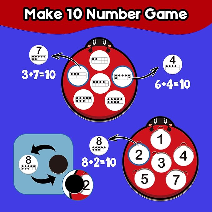 Math Games for Kids, Math Manipulatives Kindergarten Preschool Counting Toys, Ten Frame Set Addition and Subtraction Flash Cards Matching Bingo Number Games Homeschool Classroom Must Haves