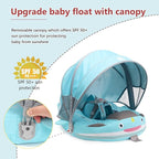 Baby Float with Canopy Non Inflatable Mambobaby Float Pool Floats, Sun Protection Baby Swimming Float Add Tail Avoid Flip Over Swim Trainer for Infants (Narwhal Green-G02NGCTLULNMA01G02)