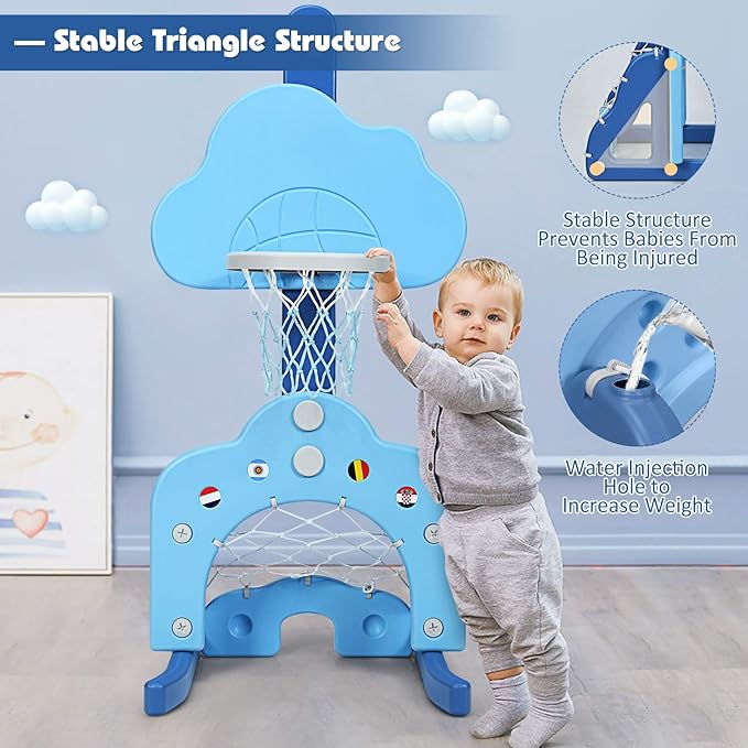 Costzon Kids Basketball Hoop, Toddler Sports Activity Center w/ 5 Adjustable Height Levels, Basketball Soccer Golf Game Set, Indoor Outdoor Basketball Hoop Set Gift for Baby Infant