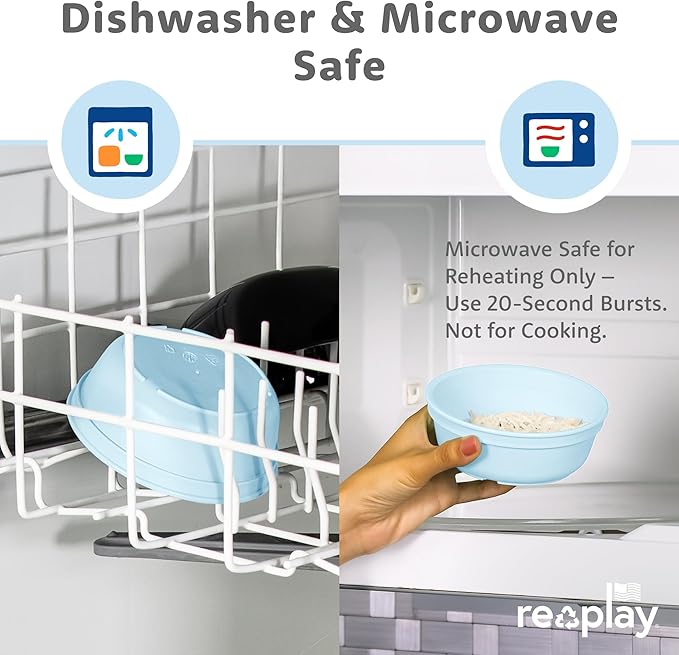 Re-Play 12 Oz. Toddler Bowls for Snack and Everyday Dining - Dishwasher and Microwave Safe - Made in USA - Set of 3-5.75" x 5.75" x 2" - Sea Glass