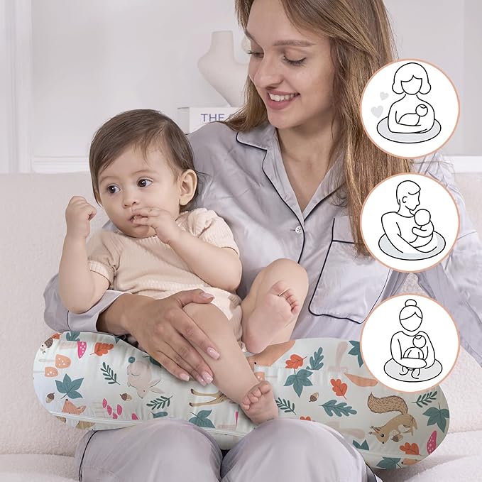 Little Grape Land Nursing Pillow, Breast Feeding Pillows for Mom, Forest Friends Soft Cover with Breathable Filling, Feeding Support Pillow for 0-12 Months, Multifunctional Support Cushion for Travel