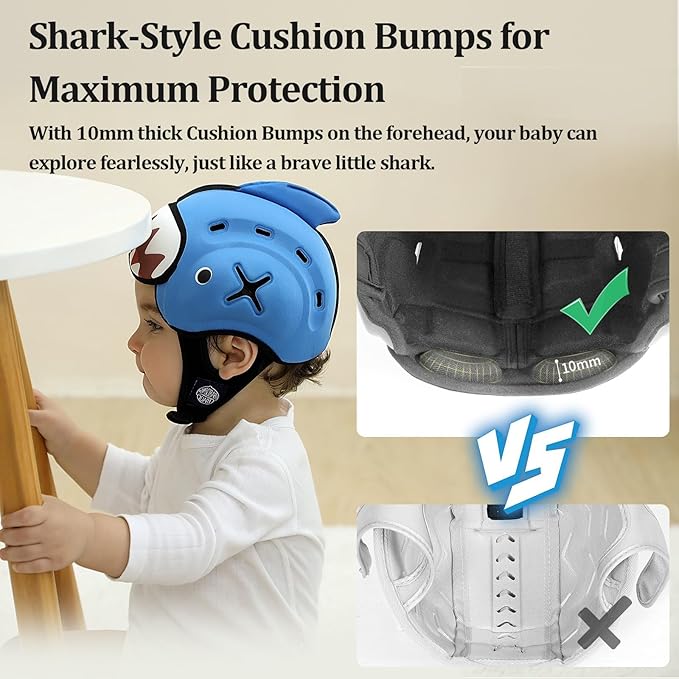 Baby Head Protector Baby Helmet for Crawling and Walking - No Bumps and Soft Safety Peak - Ultra Light and Adjustable Baby Head Protector Suitable for Babies 6-24 Months-Shark