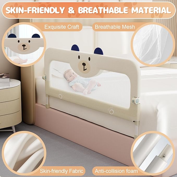 omzer Bed Guard Rail for Toddlers - 59'' Swing Down & Height Adjustable Bed Rail for Toddlers Baby Bed Rail Guard for Twin, Queen, King, Full Size