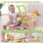 Wooden Baby Walker, Baby Push Walker for 1-3, Toddler Shopping Cart for Girl and Boy Shape Sorting Grocery Cart Push & Pull Toy Adjustable Height Kids Learning Walker Montessori Toys