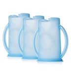 Flipping Holder Squeeze Proof Food Pouch Holder for Toddlers, Babies, Kids, Mess Free No Squeeze Juice Box Drink Holder with Easy Grip Handles and Lid - Made in USA (Blue 3 Pack)