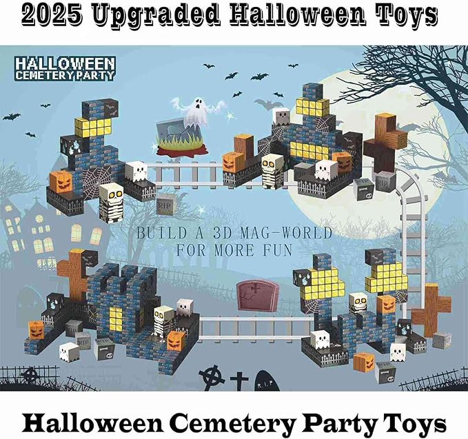 Magnetic Blocks Kids Spooky Town Building Kit Halloween Themed Toys Gift for Boys Girls & Adults(1 inch)