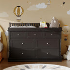 Baby Dresser with Changing Table Top, Black Dresser for Nursery with 7 Storage Drawers, Multi-Functional Baby Changing Table, Modern Diaper Nursery Dressers Station for Kids Bedroom