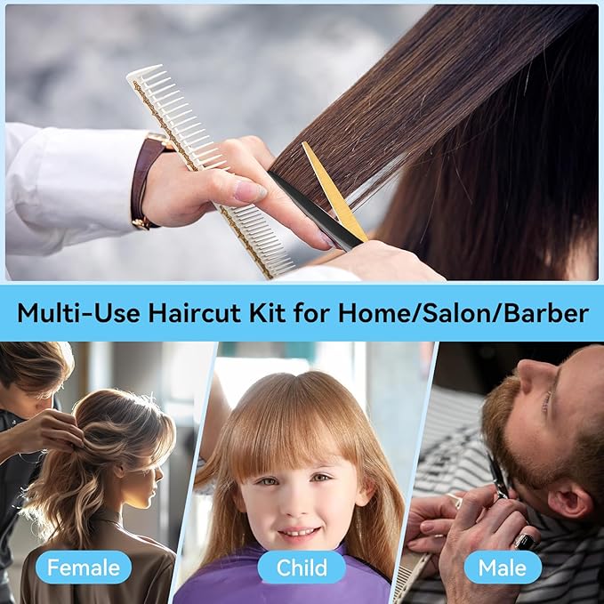 14-Piece Professional Hair Cutting Scissors Kit – Stainless Steel Hair Shears, Barber Scissors, Thinning Shears & Razor – Hair Cutting Kit for Men/Women/Kids – Barber Supplies & Accessories