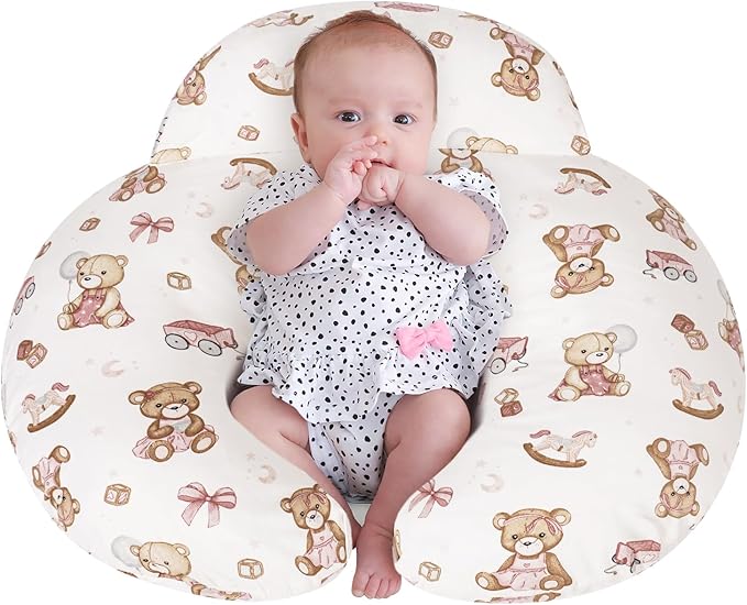 Nursing Pillow, Breastfeeding Pillows, with Removable Pillow Cover, Machine Washable, Machine Washable, Pink Bears