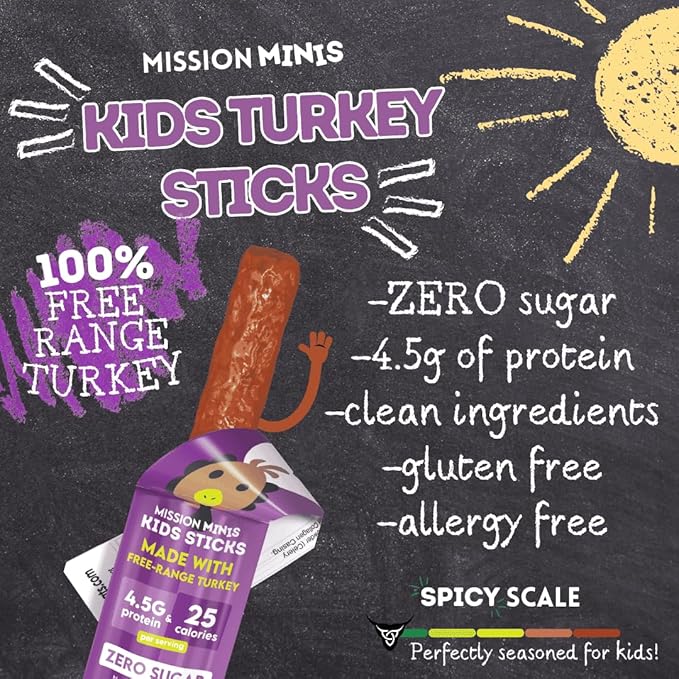 Mission Meats Kids Turkey Sticks – 100% Free Range, Healthy Snacks for Kids, Gluten & Nut Free, 0.5oz, 24 Count (Pack of 1)